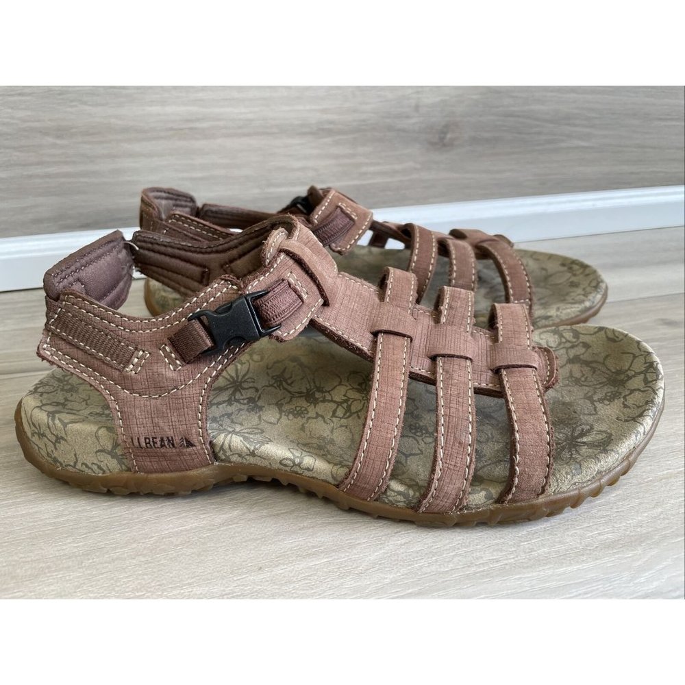 LL Bean L.L. Bean Womens Brown Strappy Strap‎ Sandals With Hook Closure Sz 8